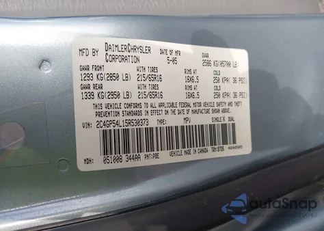 2005 Chrysler Town & Country Touring from USA, damaged, VIN 2C4GP54L15R530373